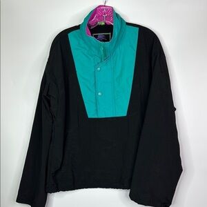 Vintage Field & Stream Nylon Pullover Retro Black Blue Jacket Size Medium